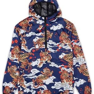 Reason Men’s Navy Tiger Print Windbreaker Anorak Maximalist Jacket